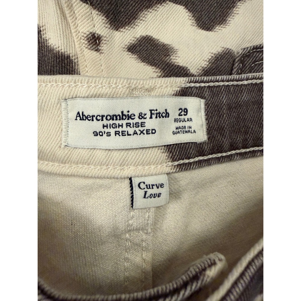 Abercrombie & Fitch Cow Print Straight Leg Jeans - Black and Cream - Picture 3 of 9
